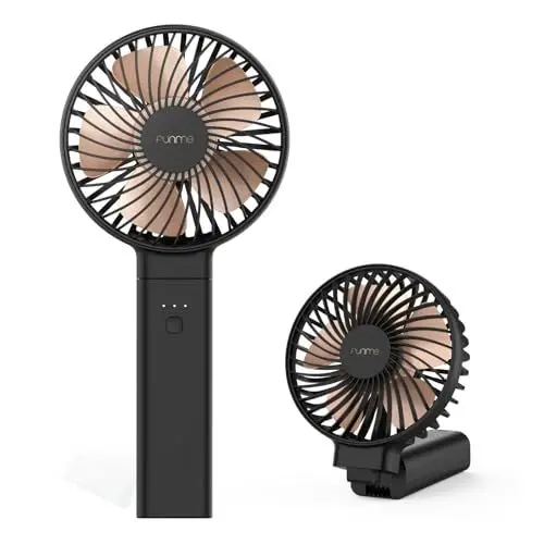 Produktbild: Funme Handventilator (20 Stunden Lange Arbeitszeit) 5000 Akku Starker Wind Leise Tischventilator 4 Stufen Persönlicher Tragbarer 180° Einstellbar Exquisit Ventilator Klein für Make-up Reisen Innen