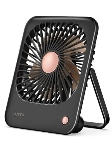 Produktbild: Funme Tischventilator Batterie 3000mAh für Frauen mit (Geschenkset) 180°/ 3 Geschwindigkeiten/Tragbarer Ventilator akku Sehr Leise Starkem Luftstrom Klein Neigung für Frauen Makeup Büro Reisen Gifts