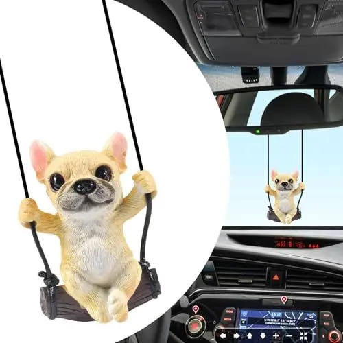 Produktbild: Funmo Auto Anhänger, Rückspiegel-Anhänger, Auto Spiegel zum Aufhängen, Kreative Bulldogge Auto Rückspiegel Anhänger Figur für Autospiegel, Türen, Zuhause oder Büro, Lustige Geschenke