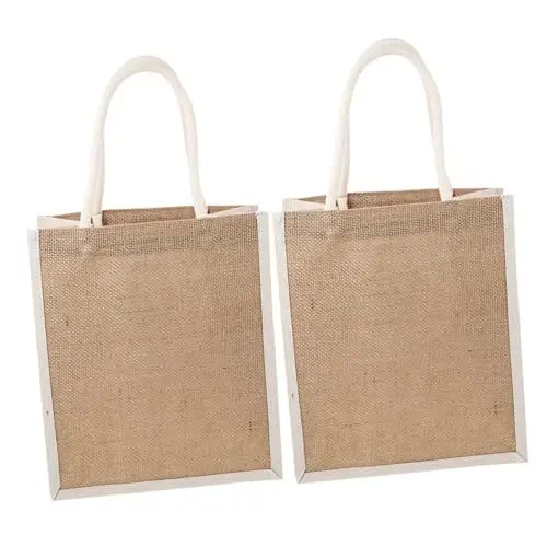 Produktbild: FUNNETOYU 2 Stück Wiederverwendbare Jutetaschen mit Griff Umweltfreundliche Einkaufstaschen für Lebensmittel und Tägliche Verwendung Langlebig und Leicht