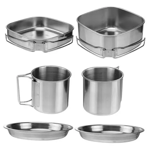 Produktbild: FUNNETOYU Outdoor Edelstahl Kochgeschirr Set Teiliges Camping Und Picknickgeschirr Für Personen Faltbare Pfanne Und Töpfe Für Grillen Und Outdoor-aktivitäten