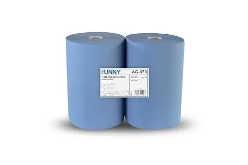 Produktbild: Funny 2x Putzpapierrolle, 3-lagig Recycling Blaupapier, Hochsaugstarke, geprägte Papierrolle für Werkstatt & Industrie, Papierhandtücher Blau, 36 cm, Reinigungstücher 2 Rollen à 500 Blätter