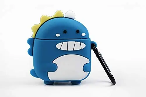Produktbild: Funny Airpods Cases | Hülle aus Silikon für Airpod Apple - Blauer Drachen Design mit Karabiner. Für Airpods 1 & 2 geeignet.