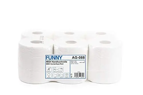 Produktbild: FUNNY Handtuchrolle, Innenabwicklung 19 cm, 1 lagig, 1er Pack (1 x 6 Stück), weiß AG-088 6/Midi