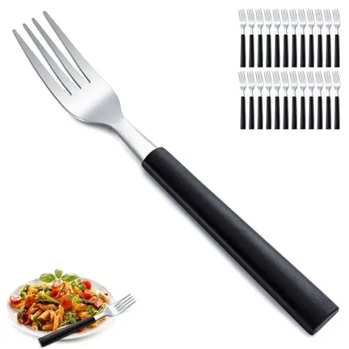 Produktbild: Funnydin 24 Stück Gabel-Set(6.3 Zoll), Edelstahlgabeln mit schwarzem Kunststoffgriff, hochglanzpolierte Besteckgabeln, ideal für Haus, Restaurant, Küche