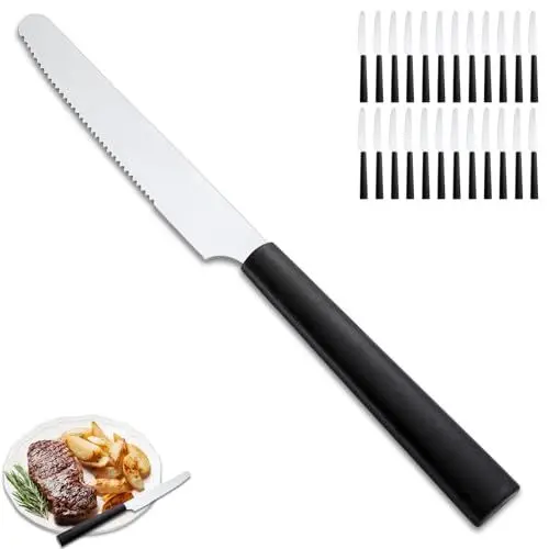 Produktbild: Funnydin 24-teiliges Messerset, 8 Zoll, einzigartiger schwarzer Griff, spülmaschinenfest, Tafelmesser für Haus, Küche oder Restaurant