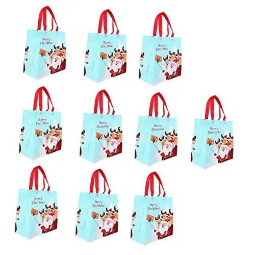 Produktbild: FUNOMOCYA 10 Stück Weihnachtstaschen aus Wiederverwendbare nicht Gewebte Verpackungsbeutel mit Griff für Snacks und Kleidung für Weihnachten und Festliche Anlässe