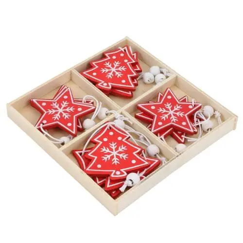 Produktbild: FUNOMOCYA 12 Stück Weihnachtsbaum-Dekoration Holzanhänger Ornament Zufälliger Stil Kugeln Für Den Baum Festliche Weihnachtsdekoration Zum Aufhängen