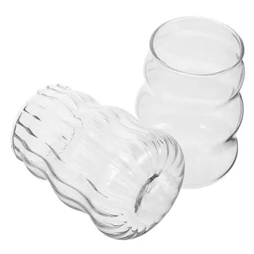 Produktbild: FUNOMOCYA 2 Stück Chubby Glas Klares Glas Kaffeebecher Glas Wasserbecher Klar Cocktailbecher Trinkbecher Saftgläser Glas Teetasse Kaffeebecher Glasbecher Klare Trinkgläser
