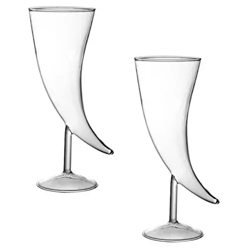 Produktbild: FUNOMOCYA 2 Stück Hornförmige Weingläser Aus Glas Kelche Coupe Sicher Und Robust Für Den Einsatz Zu Hause Und Bei Partys