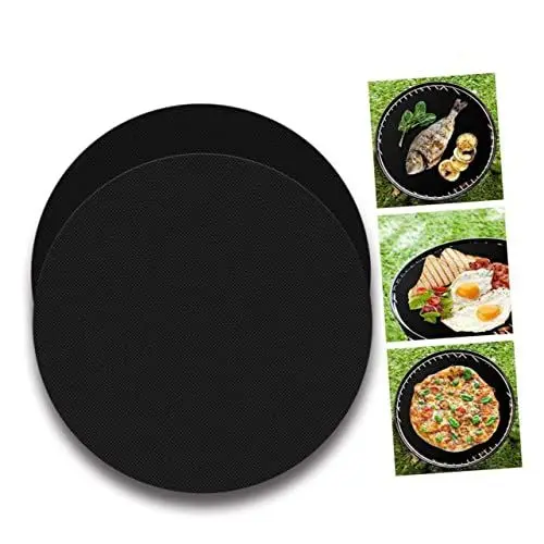 Produktbild: FUNOMOCYA 40 cm runde BBQ-Grillmatten 2 Stück antihaftbeschichtet Wiederverwendbare Grillpads zum Grillen im Freien