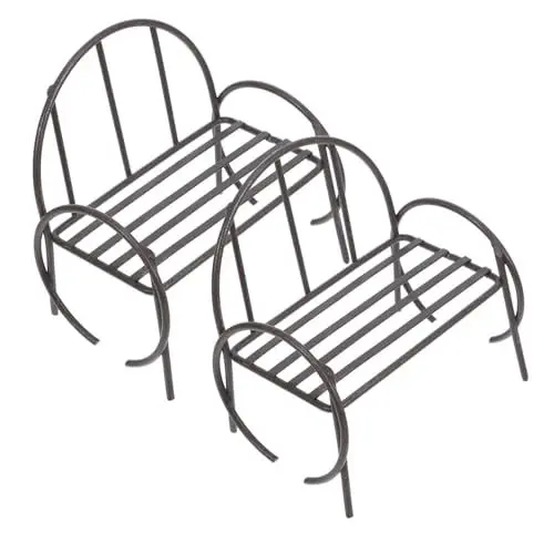Produktbild: FUNOMOCYA 2st Mikro-landschaftsstuhl Miniaturornament Modell Bank Landschaftsdekorationsbank Mini-parkbank Spielhaus Dekor Hausgerät Puppenhausdekoration Mini-hausmöbel Eisen Black