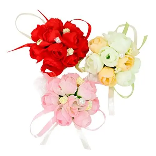 Produktbild: FUNOMOCYA 4 Stück Hochzeitskorsage für die Braut Blumenarmband am Handgelenk Brautstrauß Armband Brautjungfer Blumenarmband uhrenarmbänder Hochzeit Handgelenk Schön