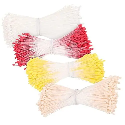 Produktbild: FUNOMOCYA 4 handgemachter Blumenkern doppelköpfige Blütenstaubblätter Herstellung von Staubgefäßen Haar zubehör Haarschmuck matt Sammelalbum Blumenarrangement Material Perle Baumwollfaden