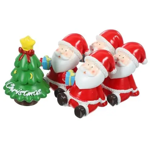 Produktbild: FUNOMOCYA 5 stücke Mini Harz Statuen Weihnachten Desktop Dekoration Santa und Weihnachten Baum Ornament
