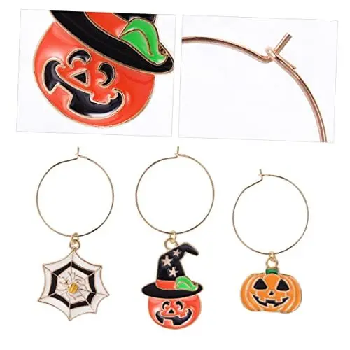 Produktbild: FUNOMOCYA 6st Markierungsring Für Weinglas Weinglas-etikett Weinglasmarker Hersteller Von Weingläsern Etiketten Für Weingetränke Halloween-wein-charms Glaserkennung Geschenk Metall Charme