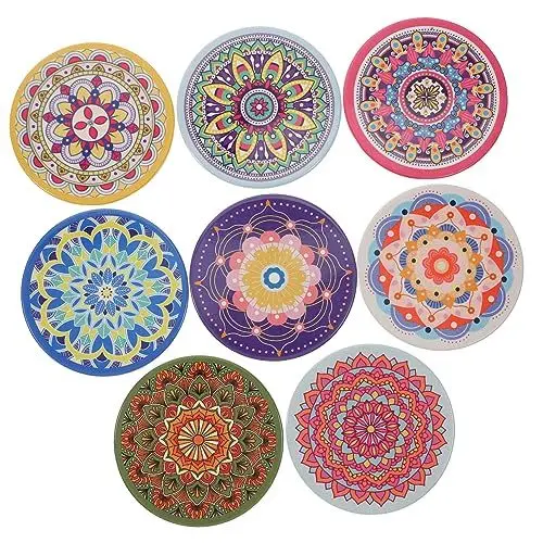 Produktbild: FUNOMOCYA 8st Mandala-untersetzer Wiederverwendbar Außendekorationen Schmuck Für Zu Hause Korkuntersetzer Für Getränke Kaffee Untersetzer Mandala-Cup-Pads Blumenteller Untersetzer Keramik