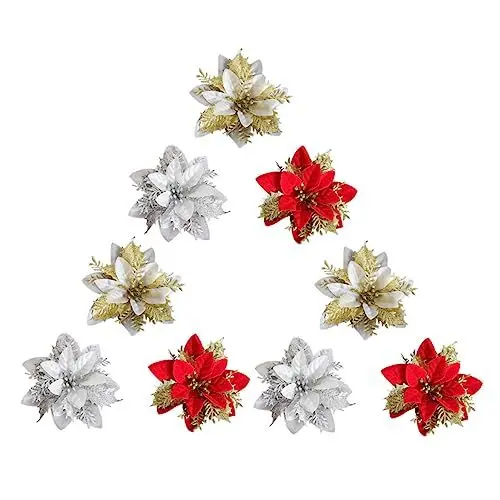Produktbild: FUNOMOCYA 9St Künstliche Weihnachtsblumen künstliche blüten weihnachtsblumen künstlich Kunstblumen zur Dekoration Weihnachtspflanzen Weihnachtsstern Weihnachtsbaumblume Weihnachtsbaum Blumen