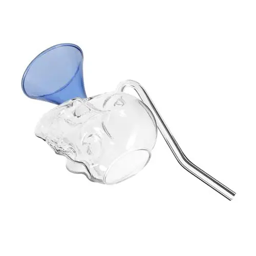 Produktbild: FUNOMOCYA Weinglas mit - stilvoller Cocktailbecher mit Strohhalm 250 ml Seeblau stabil leicht zu verstauen