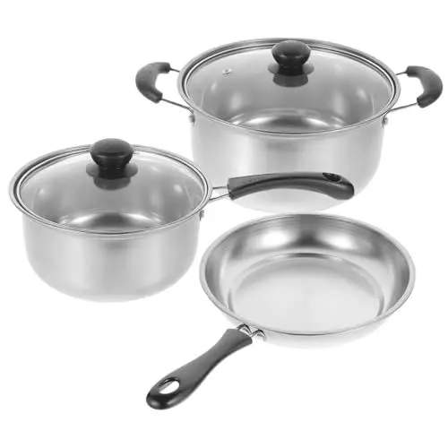 Produktbild: FUNOMOCYA Edelstahl 430 Kochgeschirr-set 3-teilig Suppentopf Bratpfanne Schmortopf Antihaftbeschichtung Leicht Zu Reinigen Und Wärmeleitung