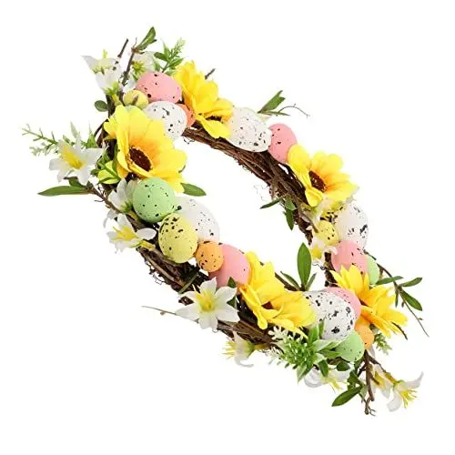 Produktbild: FUNOMOCYA Ostereierkranz Zum Aufhängen Sonnenblumenkranz Türkranz Für Osterparty Dekorative Ostergirlande Für Haustür Wände Und Türen