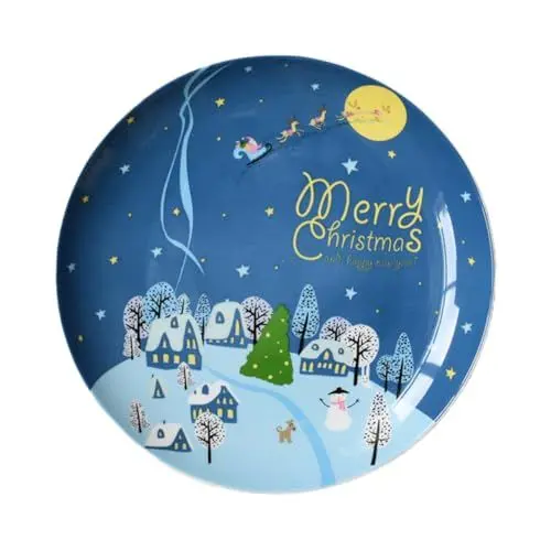 Produktbild: FUNOMOCYA Weihnachtlicher Keramikteller Rund Als Obst Und Frühstücksplatte Mit Weihnachtselementen Aufgemalt Dekoration Für Zuhause Und Küche