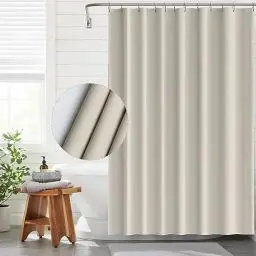 Produktbild: Funria Duschvorhang 180x180 cm Beige PEVA Badevorhang Anti-schimmel Wasserdicht Badezimmer Vorhänge mit 12 Duschvorhangringe Duschvorhang Creme für Badewanne