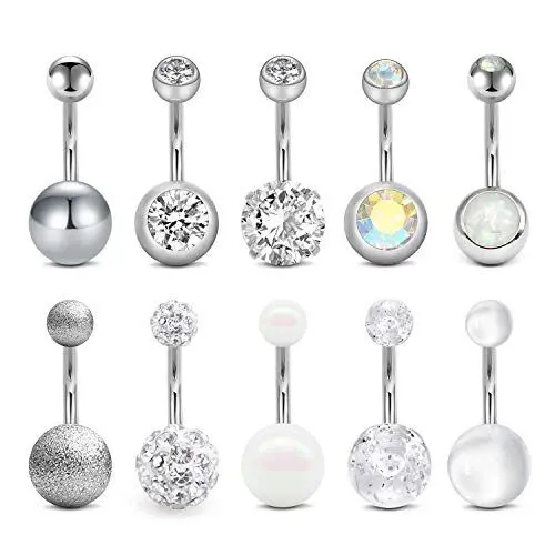 Produktbild: Funseedrr 10stk Bauchnabelpiercing Set 8mm 10mm Silber Edelstahl 14G Piercing Bauchnabel Bauchpiercing