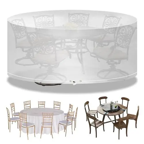 Produktbild: Funshot Gartenmöbel Abdeckung wasserdichte Rund, Ø 300x90cm, Gartentisch Abdeckplane Winddicht, Outdoor-Tischabdeckung für Möbelsets, Schutzhülle Gartenmöbel, Polyethylen, Transparente