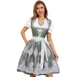 Produktbild: Funspread Dirndl Damen Midi Grün - Trachtenkleid Trachtenmode für Oktoberfest Dirndlkleid mit Spitzenschürze 40