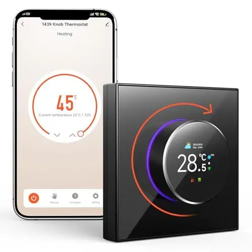 Produktbild: Funspread Smart Thermostat Fußbodenheizungen Wasser - Wandthermostat WiFi Digital Thermostat mit Alexa, Google Home, Tuya, Smart Life App Drehschalter TFT LCD Monitor 3A Schwarz