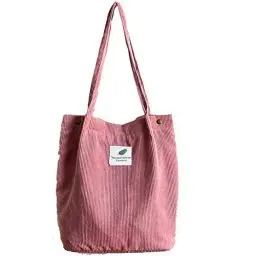 Produktbild: Funtlend Groß Umhängetasche Cord Tasche Damen Kord Handtasche Shopper Damen für Uni Arbeit Mädchen Schule (A-Pink)