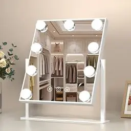 Produktbild: FUNTOUCH Hollywood Kosmetikspiegel mit Beleuchtung Groß, Schminkspiegel mit 9 LED Licht, 3 Farbtemperatur Verstellbares , 360° Drehung, Touch Steuerung, Plug-in, Kosmetischer Tischspiegel (weiß)