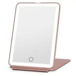 Produktbild: FUNTOUCH Schminkspiegel mit Beleuchtung, Wiederaufladbarer Tragbarer Reisespiegel Beleuchtet, 3 Farben Beleuchtung Spiegel Reisen, Dimmbarer Touchscreen, Faltbarer kosmetikspiegel mit Licht(Roségold)
