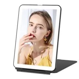 Produktbild: FUNTOUCH Wiederaufladbarer Kosmetikspiegel mit Beleuchtung, Tragbarer Reisespiegel, 3 Farben Beleuchtung Spiegel, Dimmbarer Touchscreen, Faltbarer Schminkspiegel mit Licht für Zuhause Unterwegs Reise