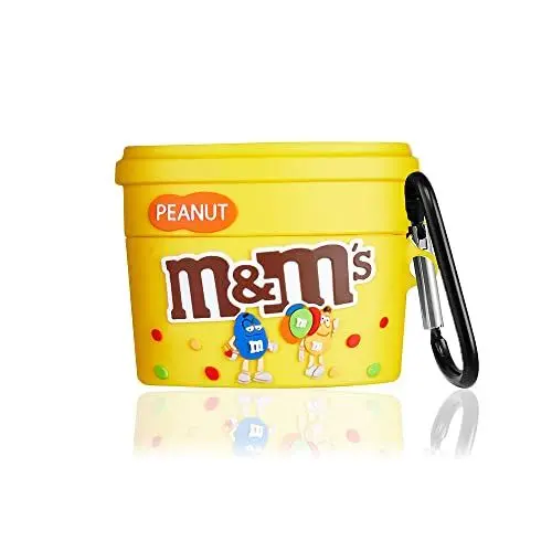 Produktbild: Funwaretech Airpods 1/2 Hülle mit Karabiner,Funny Cute Kawaii Silikon 3D Schutzhülle und Haut Case (Kabelloses Laden) Kompatibel mit Apple Airpods 1st&2nd-Yellow M Bean