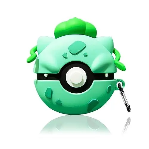 Produktbild: Funwaretech Hülle Kompatibel mit Airpods 1st&2nd mit Karabiner,Funny Cute Kawaii Silikon 3D Schutzhülle und Haut Case Kompatibel mit Apple Airpods 1/2 Generation,Kabelloses Laden-Green Ball