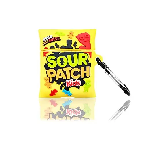 Produktbild: Funwaretech Airpods 1/2 Hülle mit Karabiner,Funny Cute Kawaii Silikon 3D Schutzhülle und Haut Case (Kabelloses Laden) Kompatibel mit Apple Airpods 1st&2nd-Yellow Sour Patch