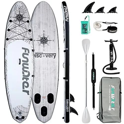 Produktbild: FunWater Aufblasbares Stand Up Paddleboard SUP Komplettes Paddleboard-Zubehör Verstellbares Paddel, Pumpe, Reiserucksack, Fußleine, wasserdichte Handytasche, Paddleboard für Erwachsene