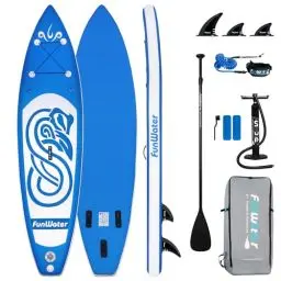 Produktbild: FunWater Stand Up Paddling Board Aufblasbares SUP Board mit Paddel, Flossen, Rucksack, Pumpe, Reparaturset, Leash
