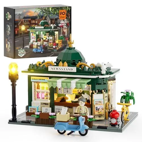 Produktbild: FUNWHOLE Kiosk Beleuchtung Bauklötze Set - Stadt Stadt Leben Kiosk LED Licht BAU Modell Set 556 Stck. für Erwachsene und Jugendliche