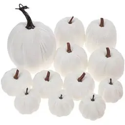 Produktbild: Funzhan 12Pcs Samt Sortierte künstliche Weiß Kürbis Dekoration Herbst Ernte Schaum Gefälschte Kürbis Erntedank Halloween Kürbis Zuhause Tabelle Bauernhaus Party Herbst Dekor