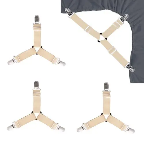 Produktbild: Fuonmka 4 Stück Bettlakenspanner, Verstellbare Bettlaken Spanngurte, Lakenspanner mit Metallclips für Bettlaken, Matratze, Sofa, Bügelbrett