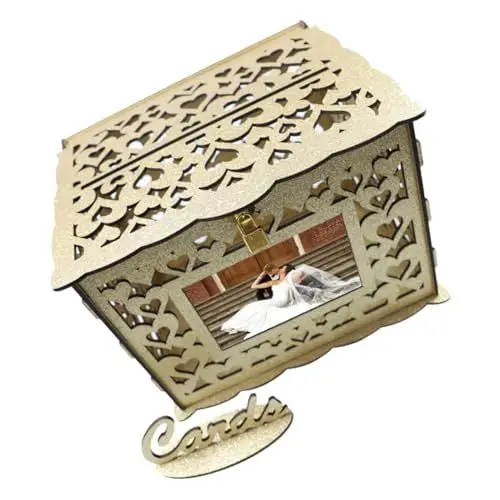 Produktbild: FUOYLOO 1 Set-Box Hochzeitsboxen aus Holzumschlägen rustikale Kartenbox Hochzeitsfotorahmen Golddekor Grußboxen Hochzeitskartenhalter Ohne Sammelbox Geschenkkarte Klipp Baby Grußkarte