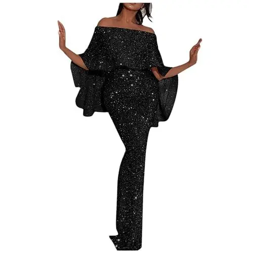 Produktbild: FUPODD Abendkleider Elegant Für Hochzeit Kleider Damen mit Schlitz Paillettenkleid Off Shoulder Cocktailkleid Damen Figurbetont Abendkleid Damen Schick Ballkleid Maxikleid Damen Sexy Partykleid Damen