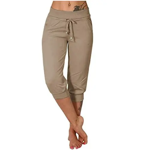 Produktbild: FUPODD Damen Jogginghose Sommer Sommerhosen Damen Leicht 3/4 Baggy Jogginghose Damen Dünne Jogginghose Damen Leichte Sommerhose Mit Gummizug Schwarze Hose Damen Sommer Damenhose Sommer Luftig