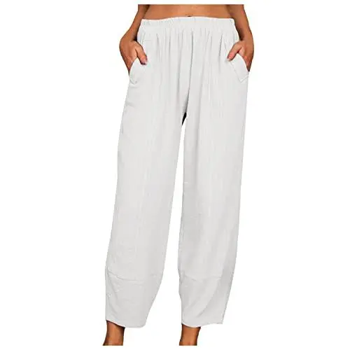Produktbild: FUPODD Haremshose Hosen Damen Sommerhose Leicht Stoffhose Damen High Waist Einfarbig Strandhose Freizeithose Mit Gummizug Pluderhose Mit Taschen Lounge Hose Bequeme Luftig Hose Frauen