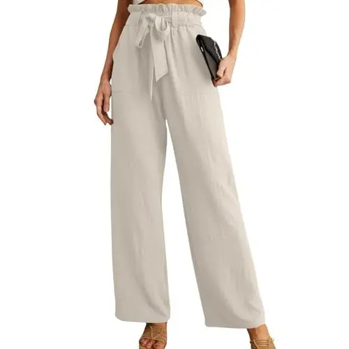 Produktbild: FUPODD Palazzohosen Damen Baggy Hosen Damen Musselin Hose Damen Lang Plissee Hose Damen Lang Damen+Culotte-Hose Hosen Damen Locker Weite Hosen Damen Sommer Lockere Sommerhosen Damen Große Größen