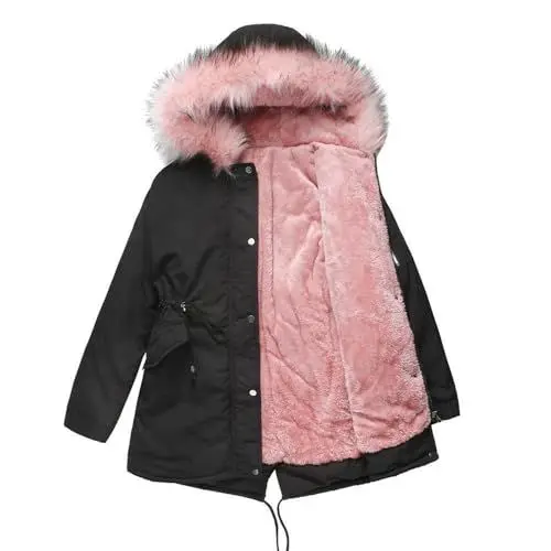 Produktbild: FUPODD Winterjacke Damen Grosse Grössen Damen Winterparka Funktionsjacke Damen Kunstfell Jacke Damen Funktionsmantel Damen Jacke Mit Teddyfutter Damen Wintermantel Damen Winterjacke Damen Parka Damen