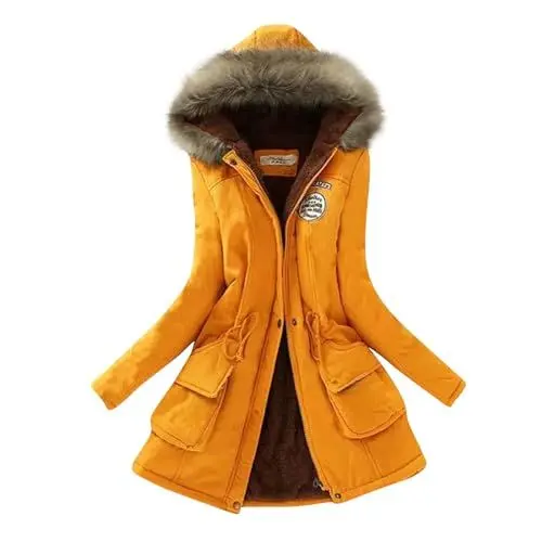 Produktbild: FUPODD Wintermantel Damen Lang Reissverschluss Winterjacke Damen Warm Fleecejacke Damen Mit Kapuze Fellkragen Damen-Jacken Teddyfutter Skijacke Damen Teddyfell Jacke Damen Winter Elegant Plüsch